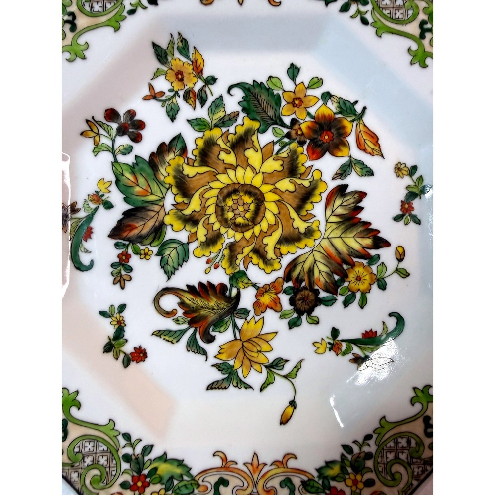 Vintage Octagonal Floral Porcelain Decorative Plate Asian Style Home Decor - Picture 2 of 5